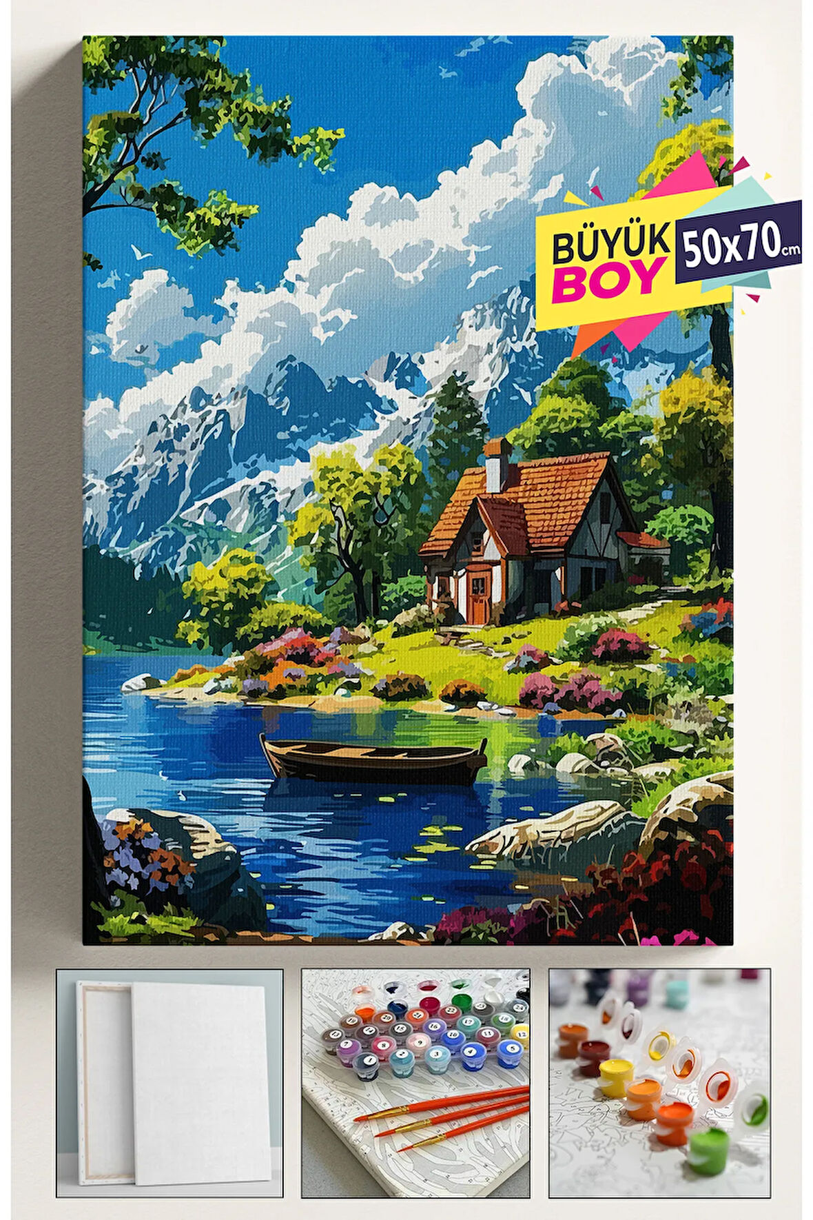 Sayılarla Boyama Seti Numaralı Tuval Fırça Boya Dahil Kasnaklı Set 40x50 Cm - GÜZEL MANZARA