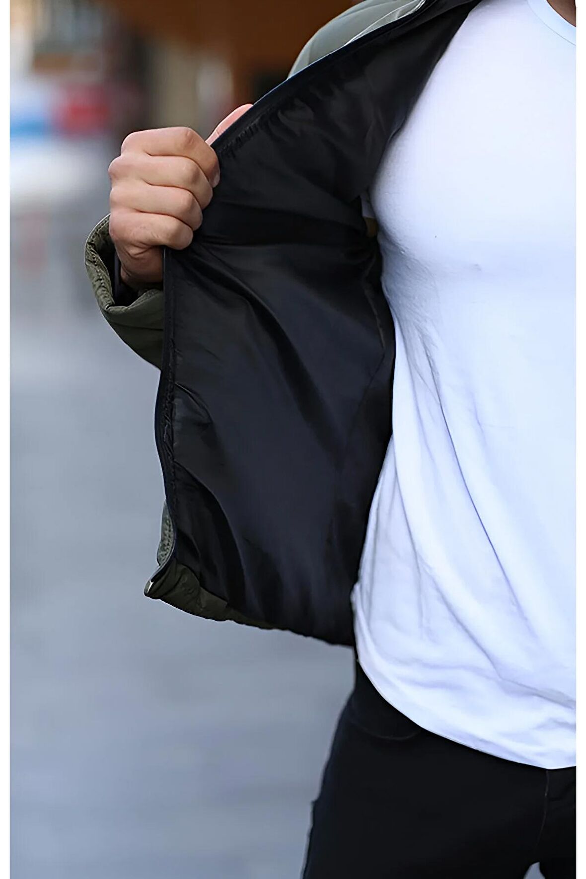 Erkek Haki Şişme Astarlı Mont Ceket