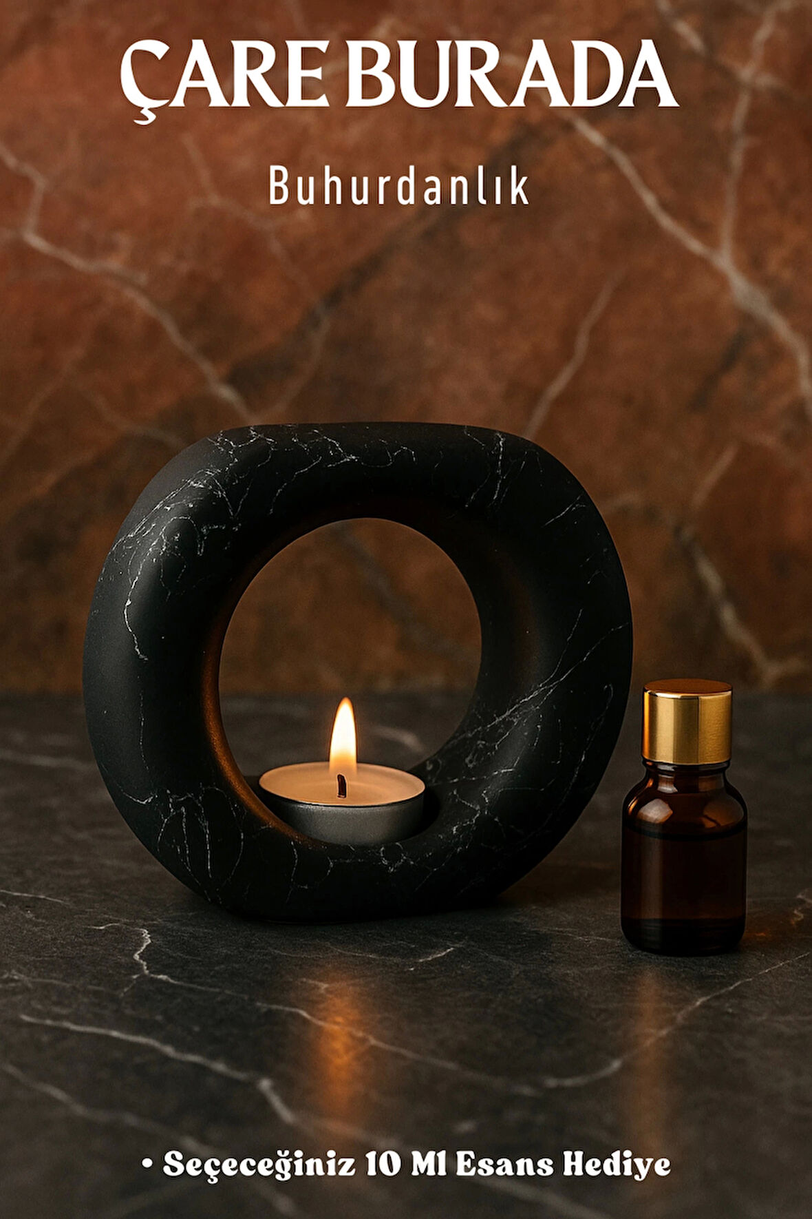 Siyah Renk Halka Buhurdanlık (Seçeneğiniz 10 Ml Esans Hediye)