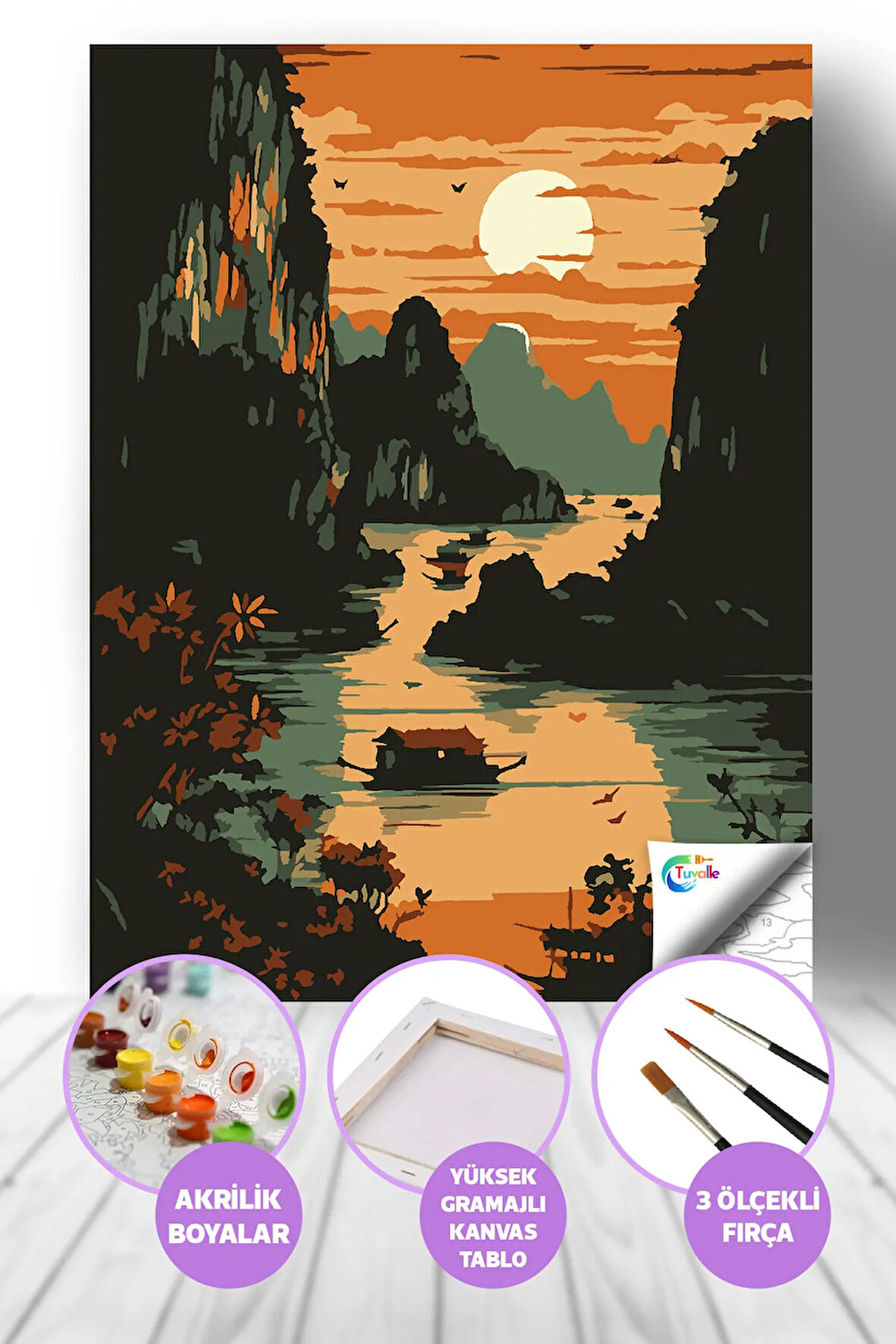 Halong Körfezi Sayılarla Boyama Seti, Hobi Seti, 40X50 Tablo, Fırça Boya, Numaralı Tuval