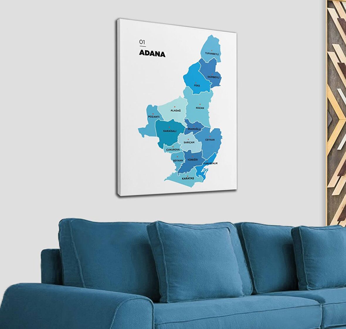 Adana İli ve İlçeler Haritası  Dekoratif Kanvas Tablo 1247