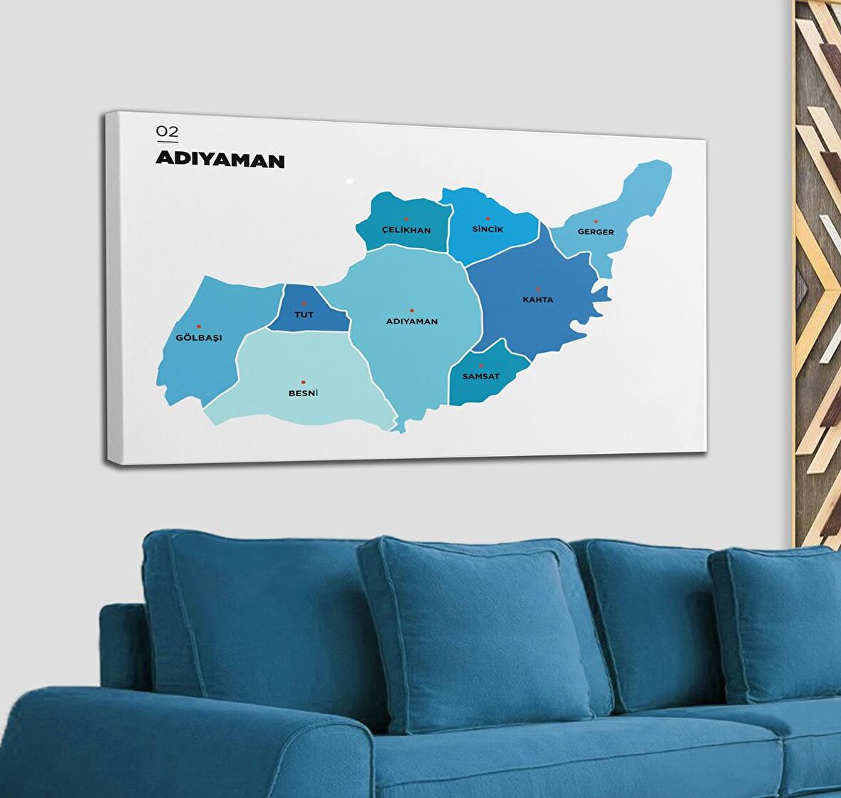 Adıyaman  İli ve İlçeler Haritası  Dekoratif Kanvas Tablo 1249