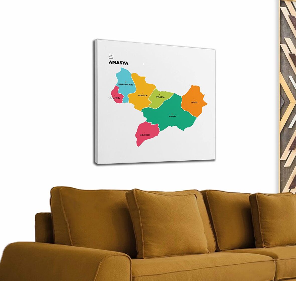Amasya  İli ve İlçeler Haritası  Dekoratif Kanvas Tablo 1263
