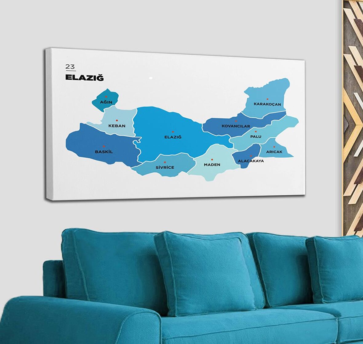 Elazığ  İli ve İlçeler Haritası  Dekoratif Kanvas Tablo 1332