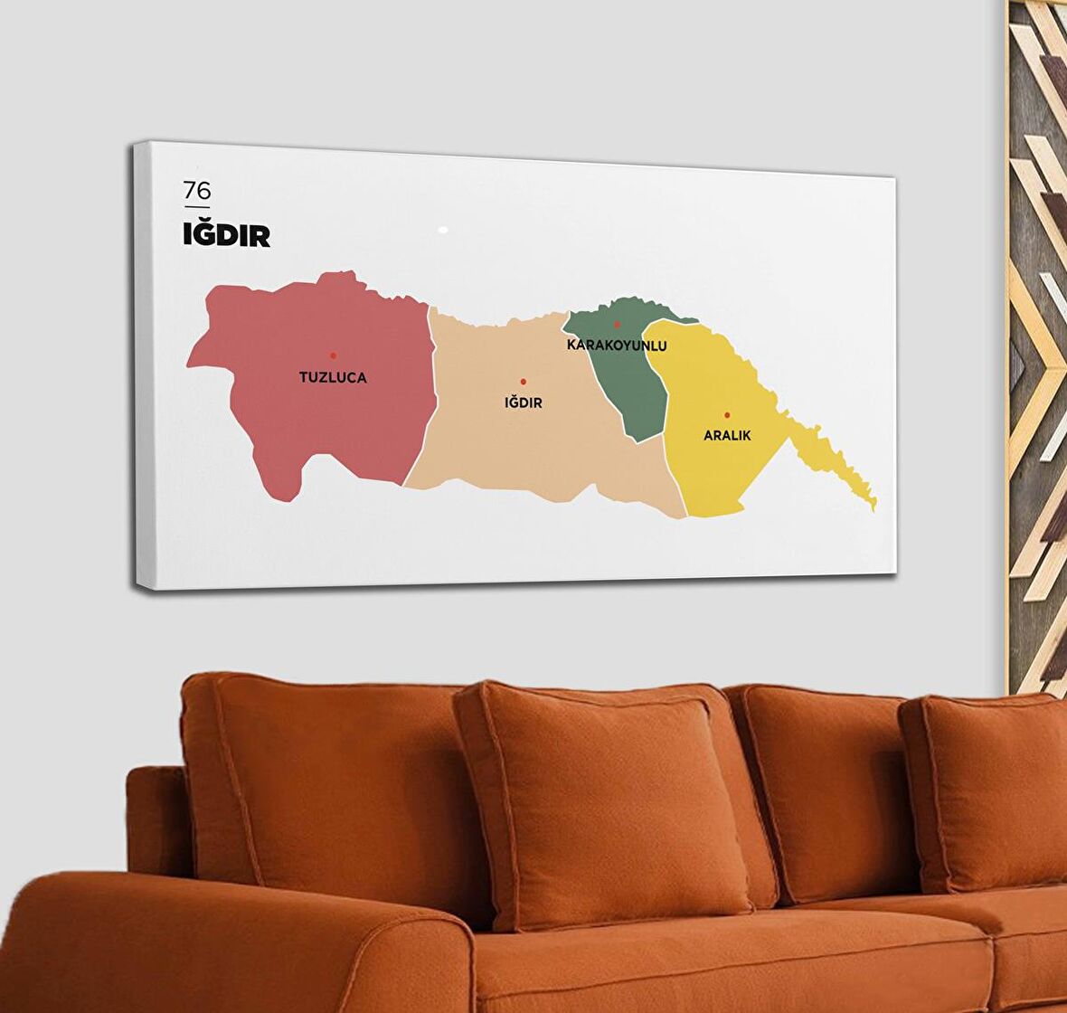 Iğdır  İli ve İlçeler Haritası  Dekoratif Kanvas Tablo 1358