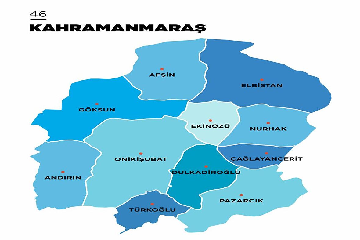 Kahramanmaraş İli ve İlçeler Haritası  Dekoratif Kanvas Tablo 1372