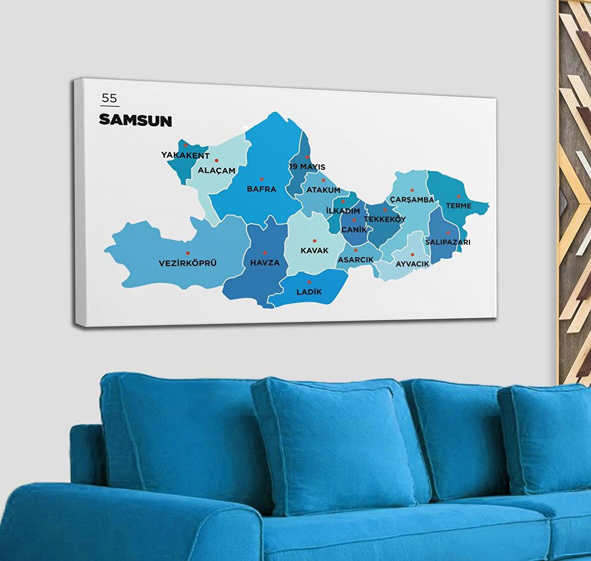Samsun İli ve İlçeler Haritası  Dekoratif Kanvas Tablo 1447