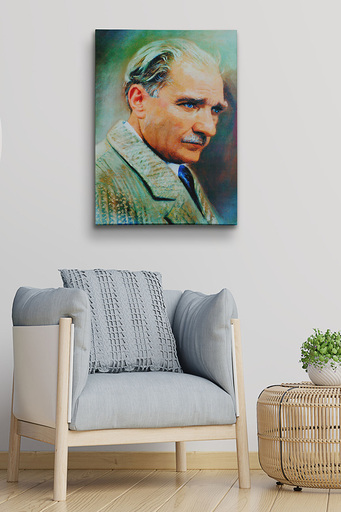 Atatürk Portre Tablosu Mustafa Kemal Atatürk Dikdörtgen Dekoratif Kanvas Tablo