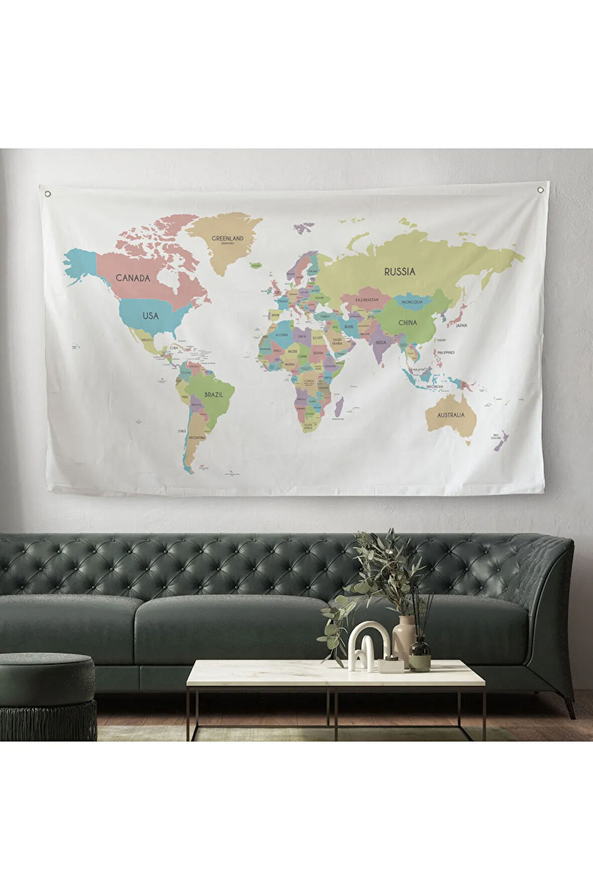 Dünya Haritası Dekoratif Kanvas Duvar Örtüsü-Halısı 1077