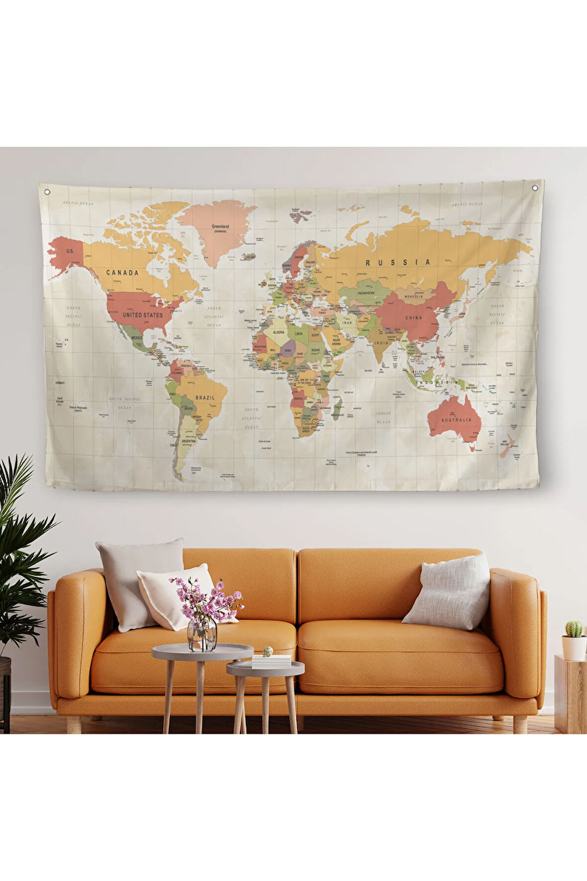 Dünya Haritası Dekoratif Kanvas Duvar Örtüsü-Halısı 1078