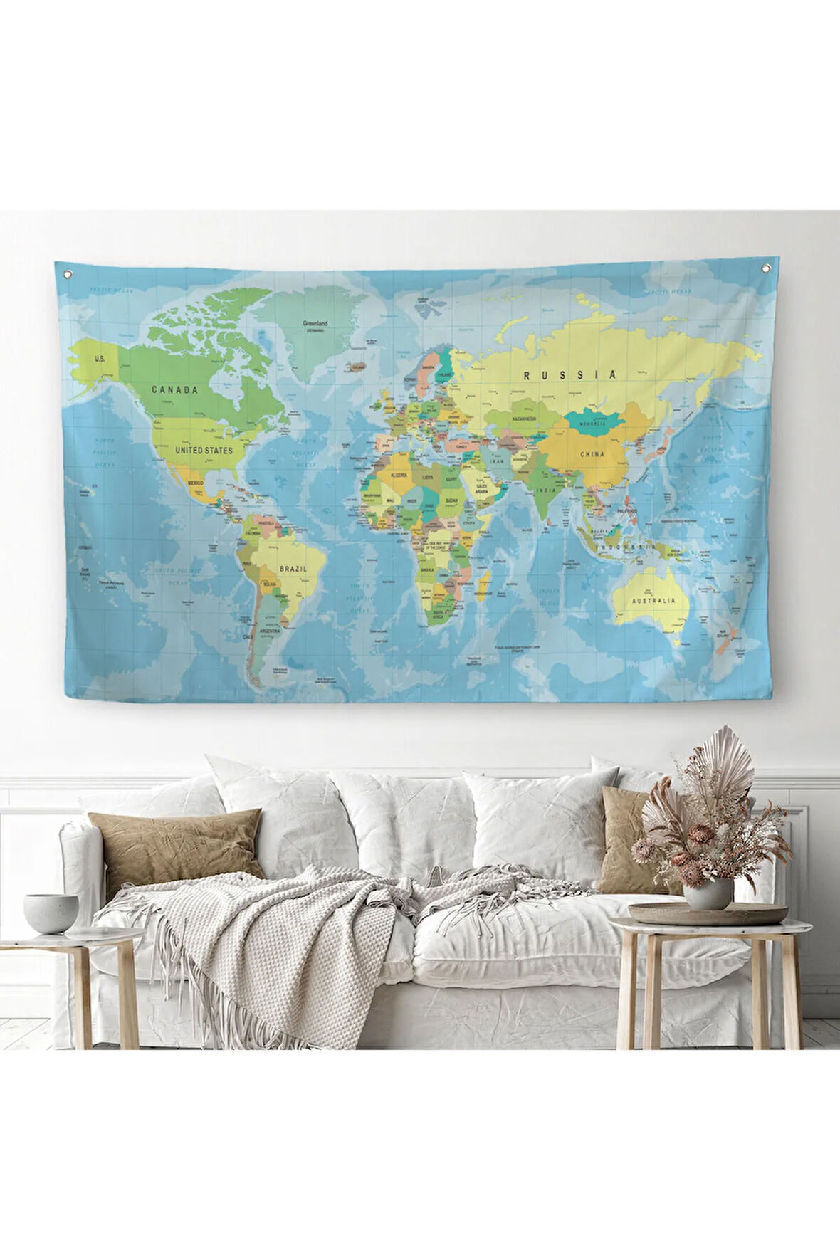 Dünya Haritası Dekoratif Kanvas Duvar Örtüsü-Halısı 1079