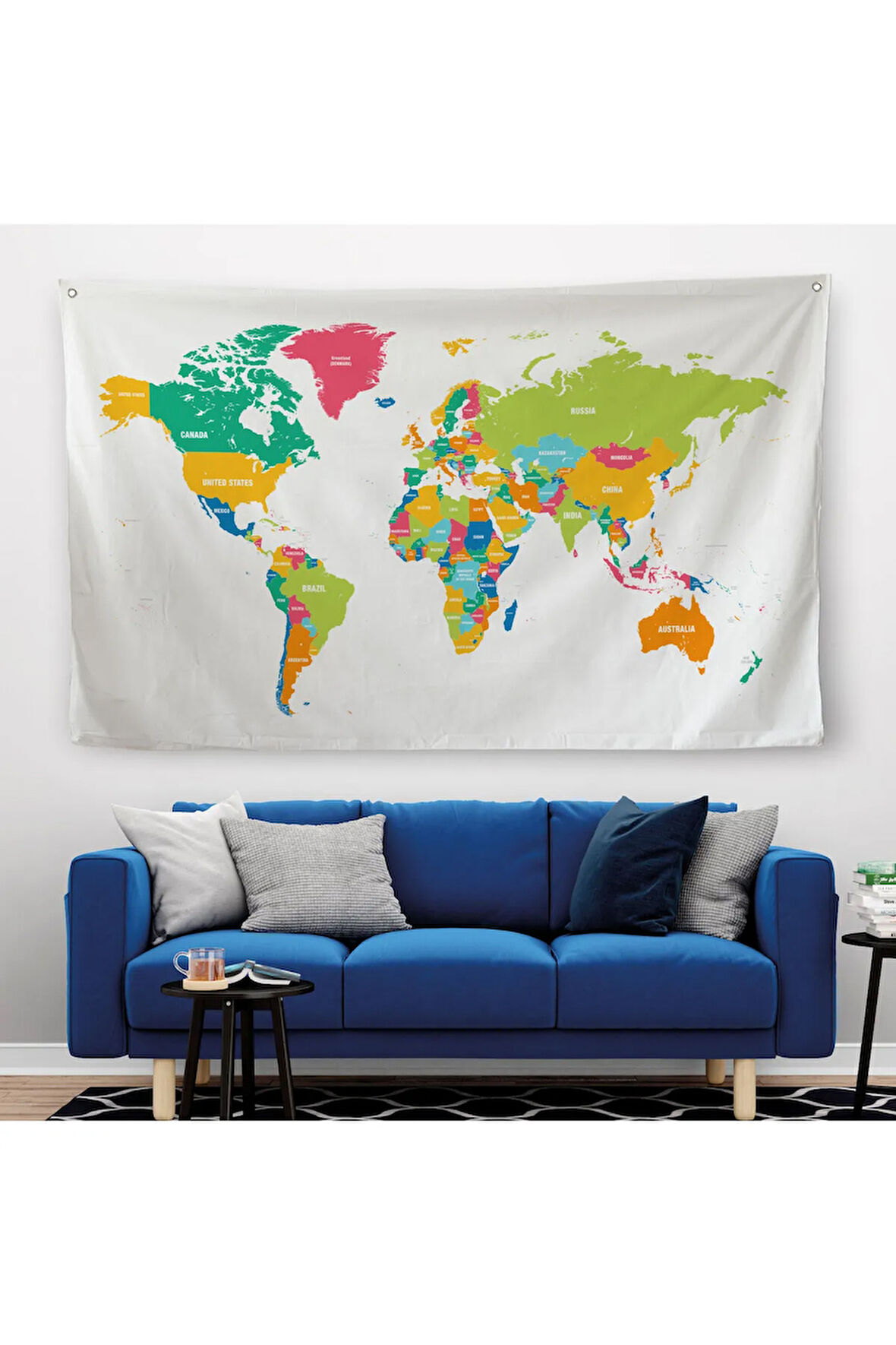 Dünya Haritası Dekoratif Kanvas Duvar Örtüsü-Halısı 1083
