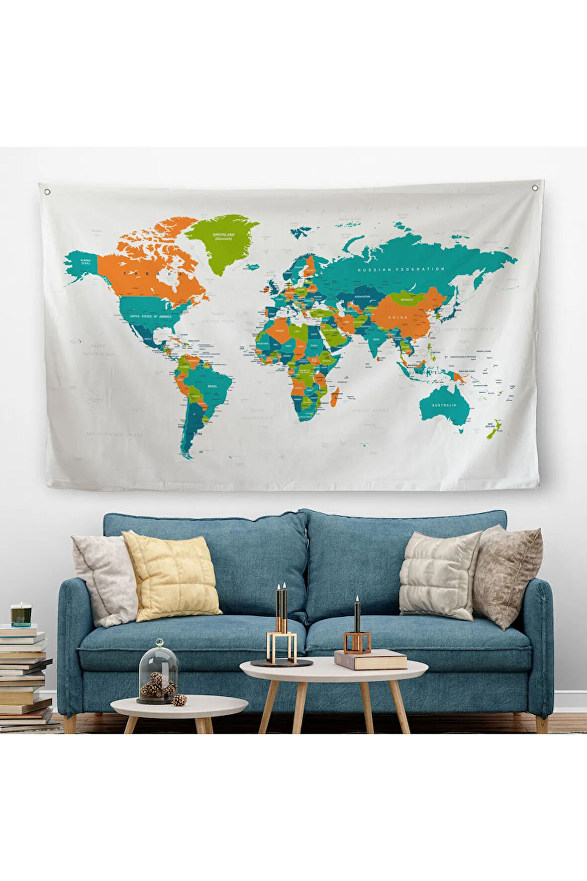 Dünya Haritası Dekoratif Kanvas Duvar Örtüsü-Halısı 1085