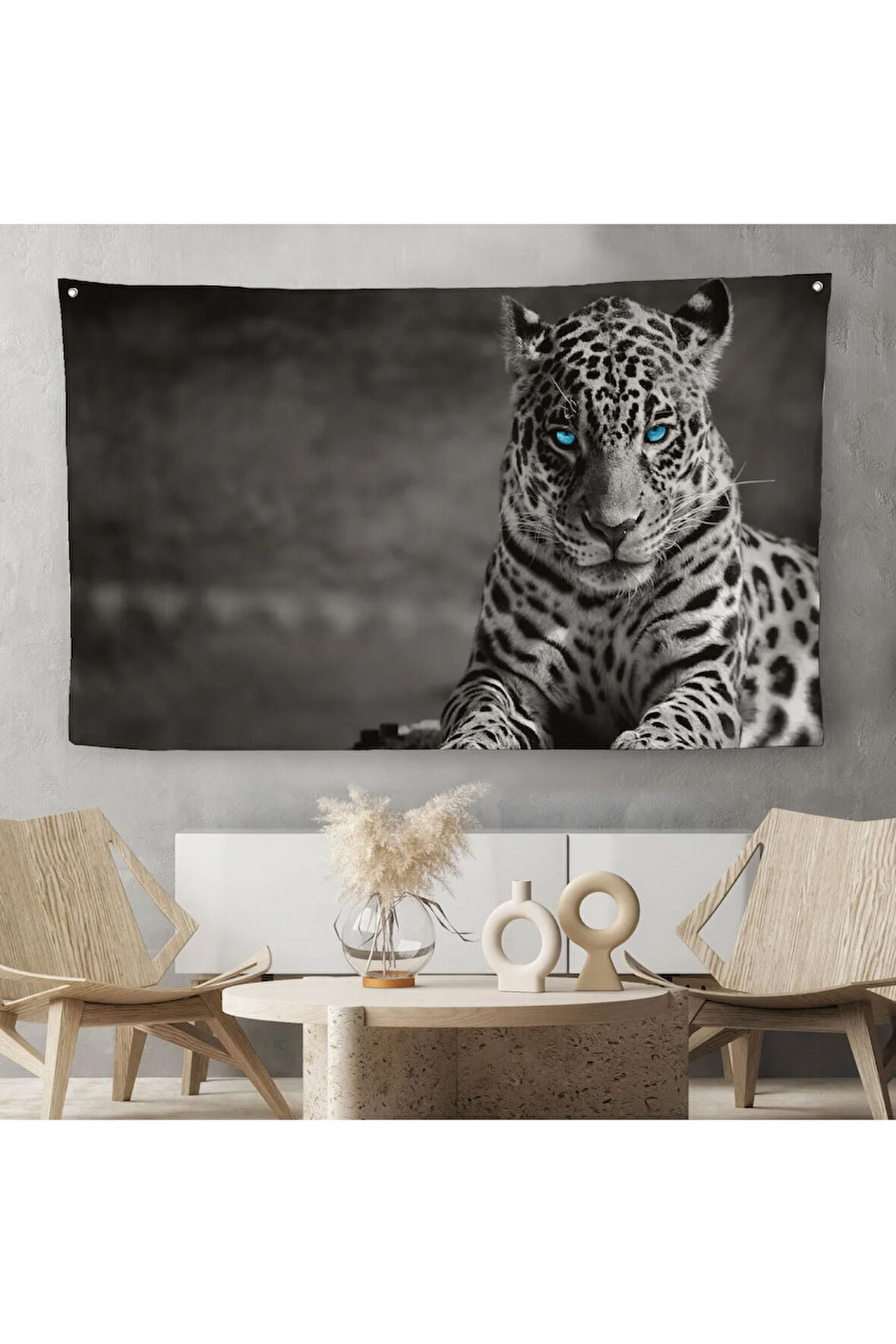 Mavi Gözlü Leopar Dekoratif Kanvas Duvar Örtüsü-Halısı 1162