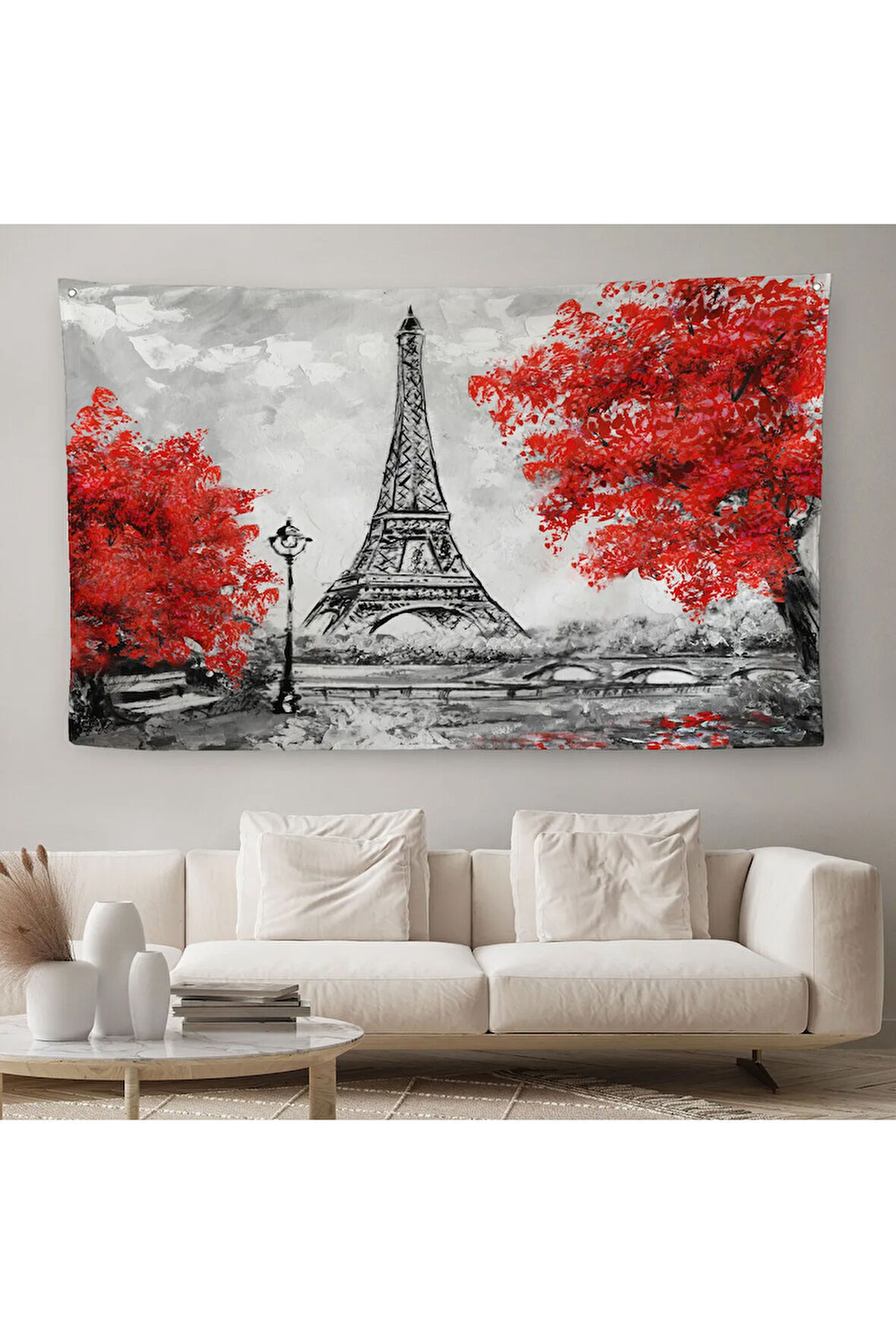 Paris Eyfel Kulesi Yağlıboya Görünüm Dekoratif Kanvas Duvar Örtüsü-Halısı-3508