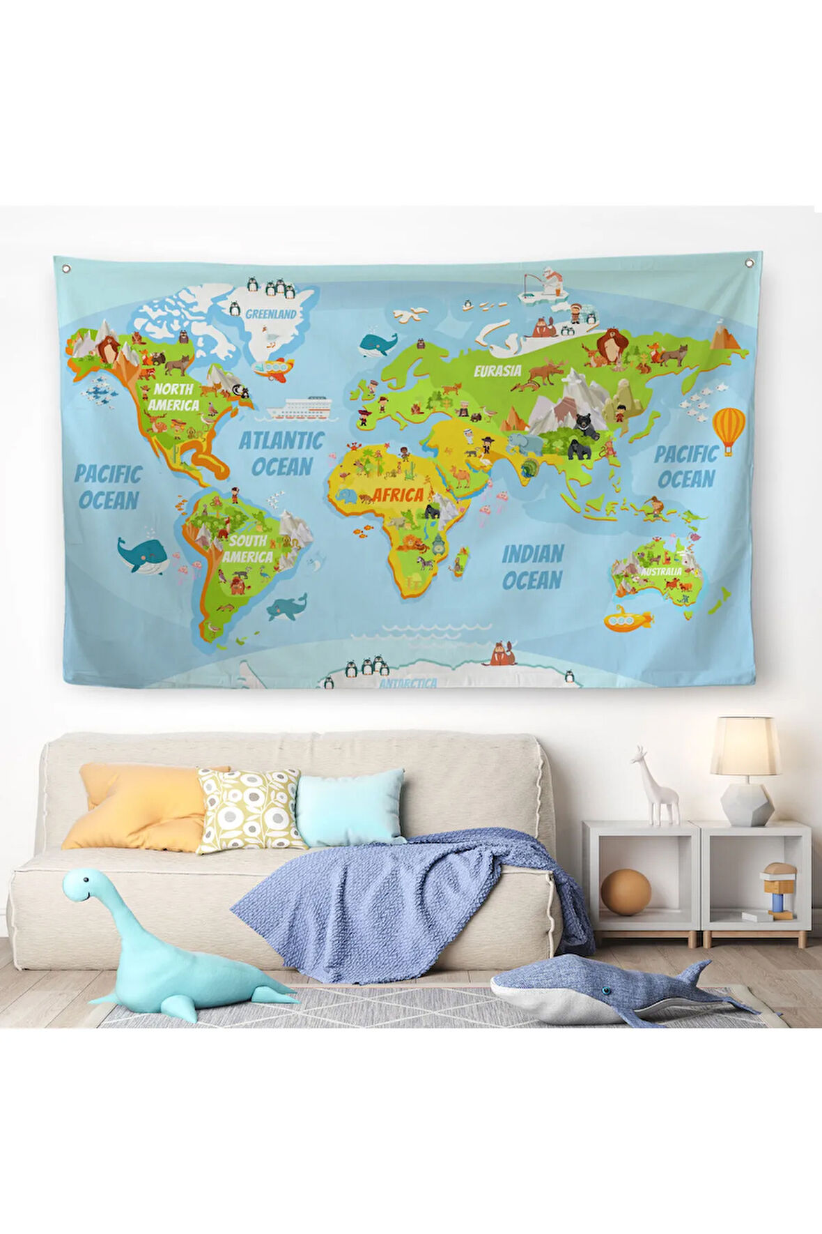 Eğitici Dünya Haritası Çocuk Odası Duvar Örtüsü-halısı 3778
