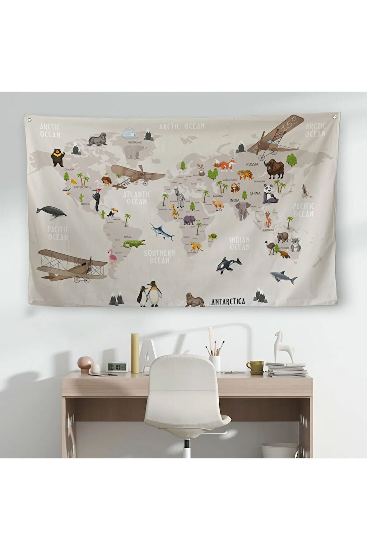 Eğitici Dünya Haritası Dünya Atlası Çocuk Ve Bebek Odası Duvar Örtüsü-halısı 3797