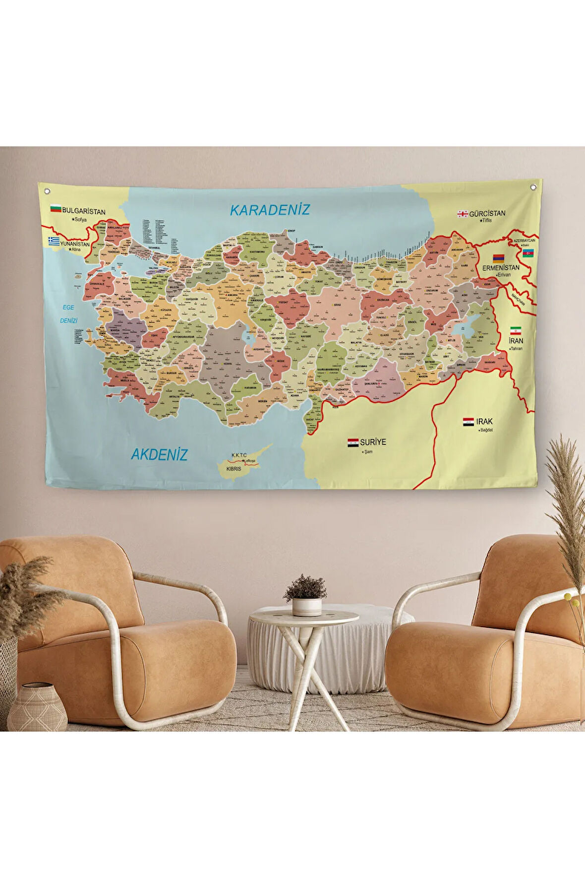 Eğitici Ve Öğretici Detaylı Dekoratif Komşulu Türkiye Haritası Duvar Örtüsü-halısı 3846