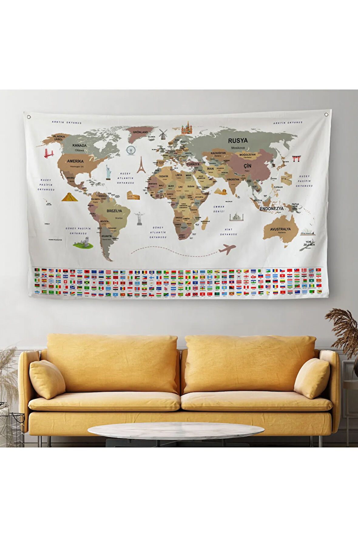 Beyaz Türkçe Ülke Bayraklı Eğitici Başkent Detaylı Atlas 3862