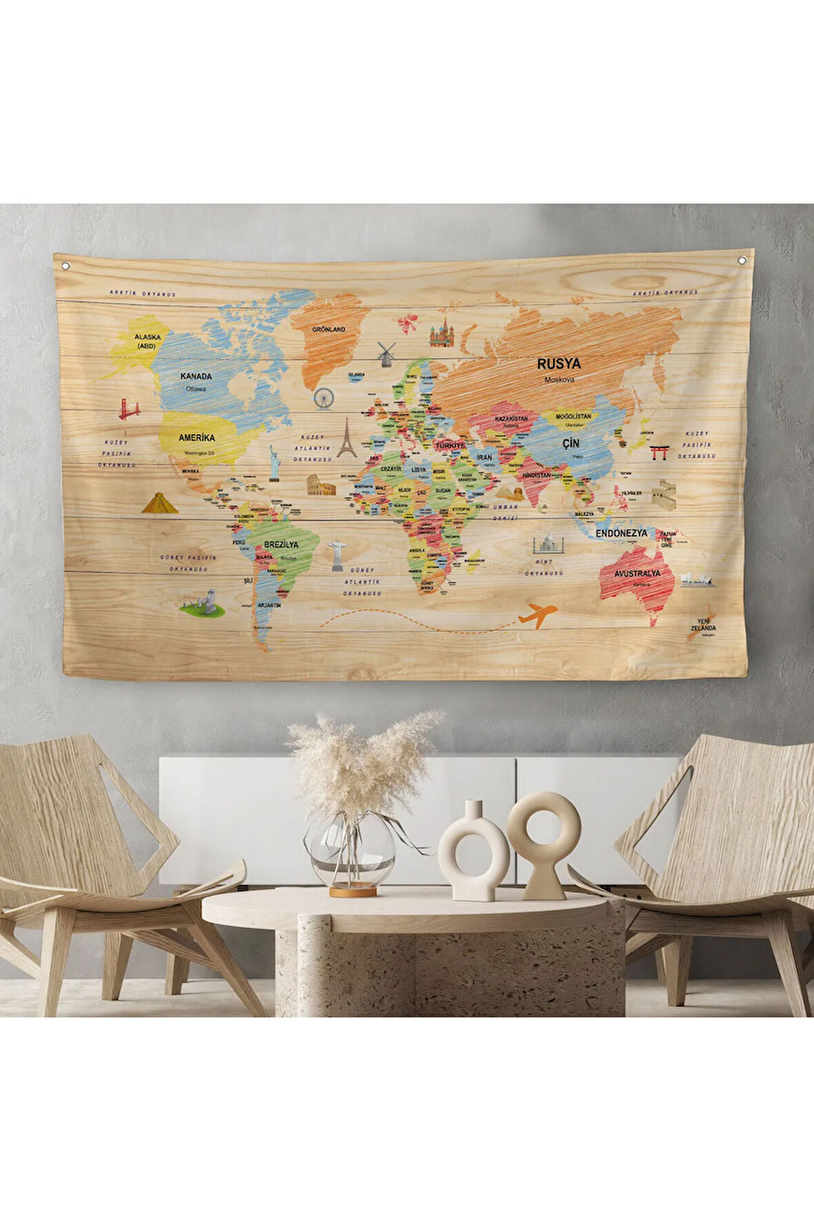 Dekoratif Dünya Haritası Duvar Örtüsü-halısı 3868