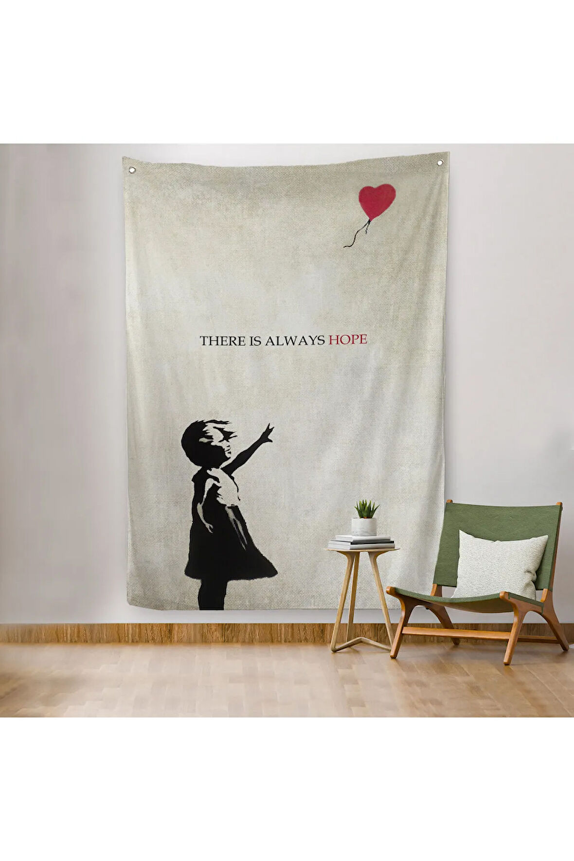 Banksy Kırmızı Balonlu Kız Dekoratif Modern Duvar Örtüsü - Halısı -4962