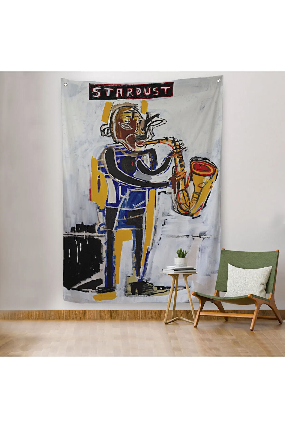 ean Michel Basquiat Stardust Saksafon Duvar Örtüsü - Halısı, Sokak sanatı, Pop Art -4963