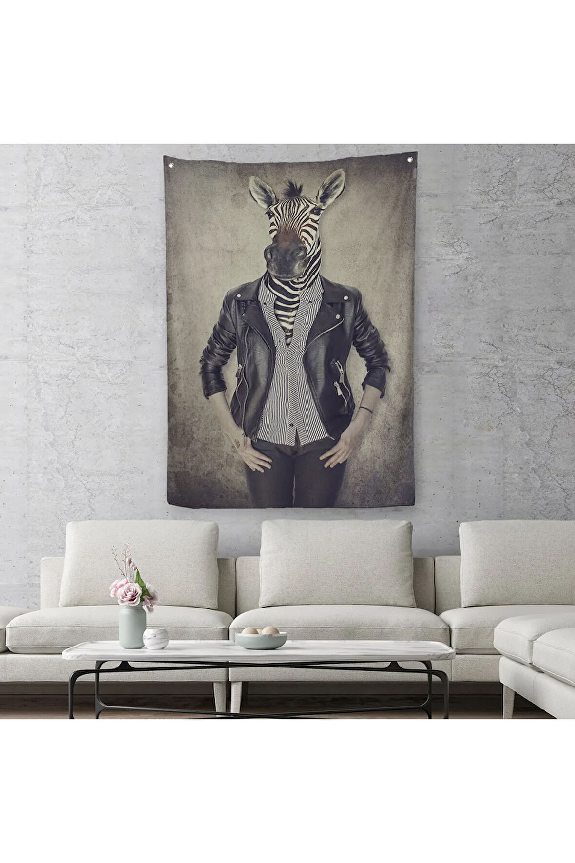 Zebra Kafalı İnsan Duvar Örtüsü - Halısı -4982