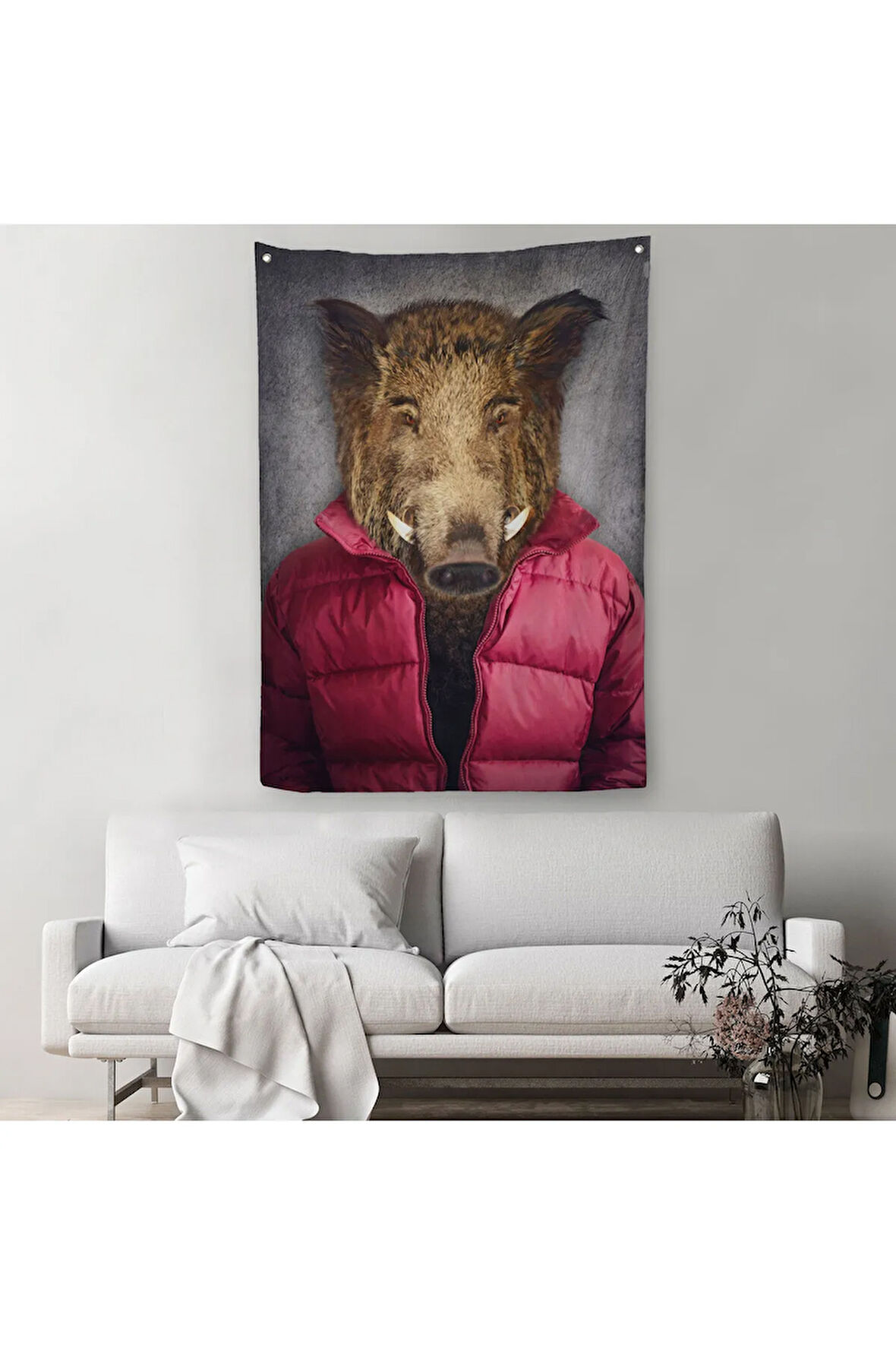 Domuz Kafalı İnsan Duvar Örtüsü - Halısı-4987