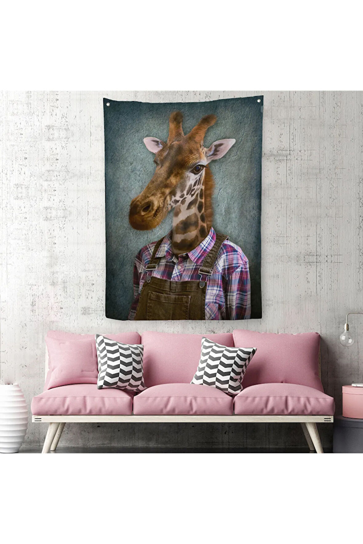 Zurafa Kafalı İnsan Duvar Örtüsü - Halısı-4989