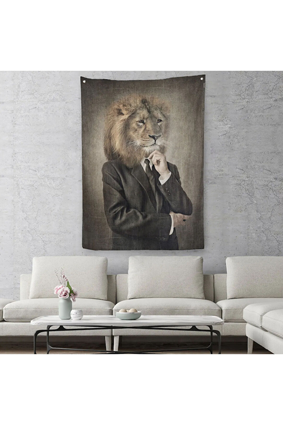 Aslan Kafalı İnsan Duvar Örtüsü - Halısı-4993