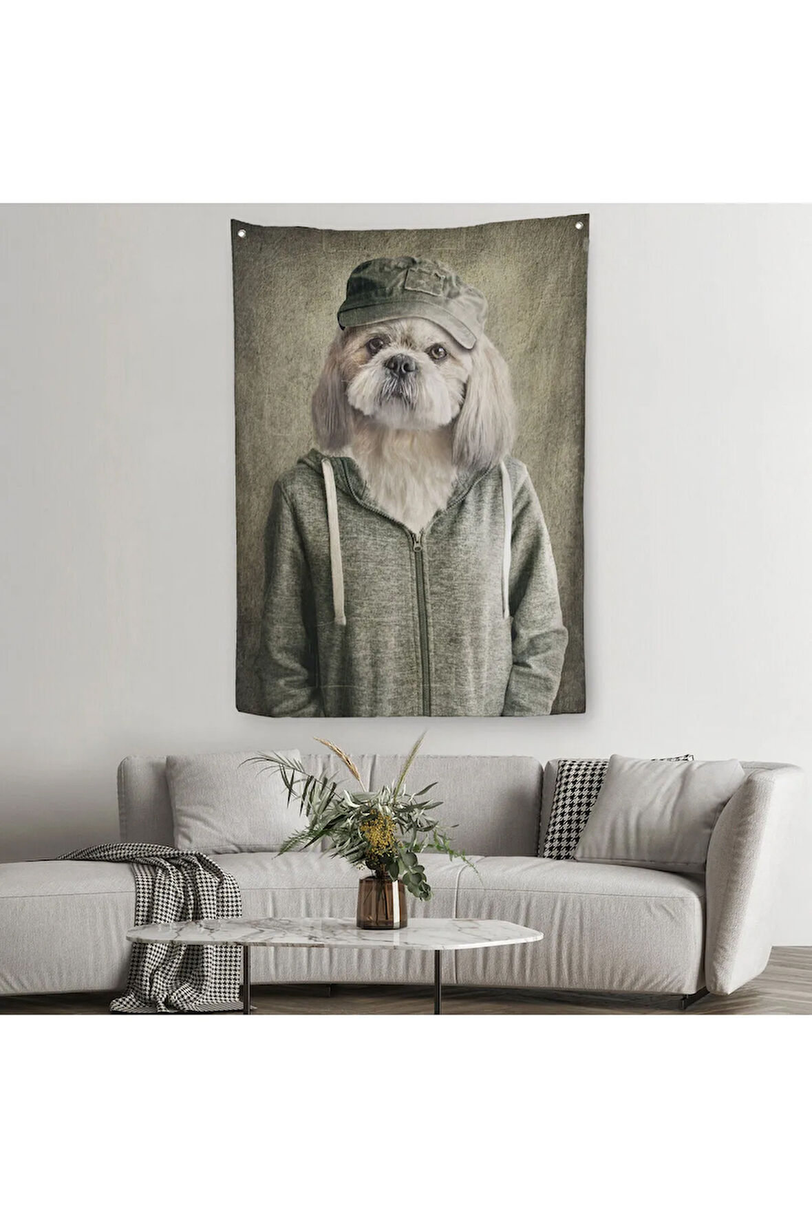 Köpek Kafalı İnsan Duvar Örtüsü - Halısı-4994