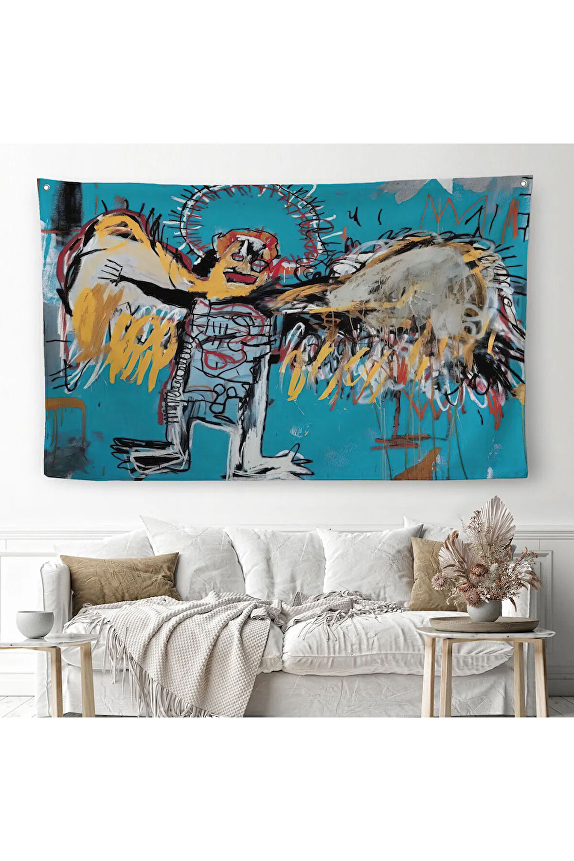 Jean Michel Basquiat'ın Düşmüş Melek Eseri Kanvas Duvar Örtüsü-Halısı-5000