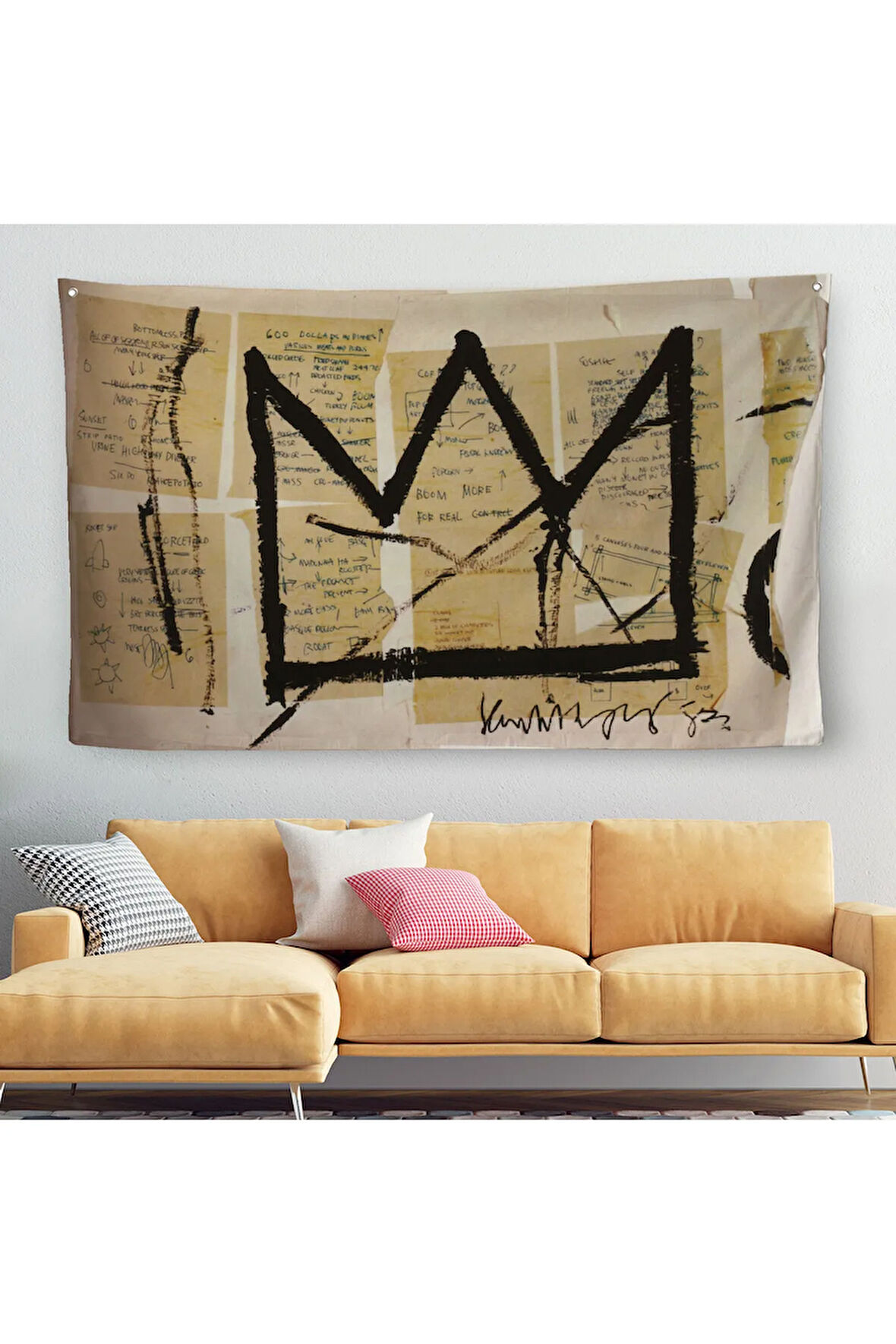 Jean Michel Basquiat Notlar ve Taç Eseri Kanvas Duvar Örtüsü-Halısı-5001