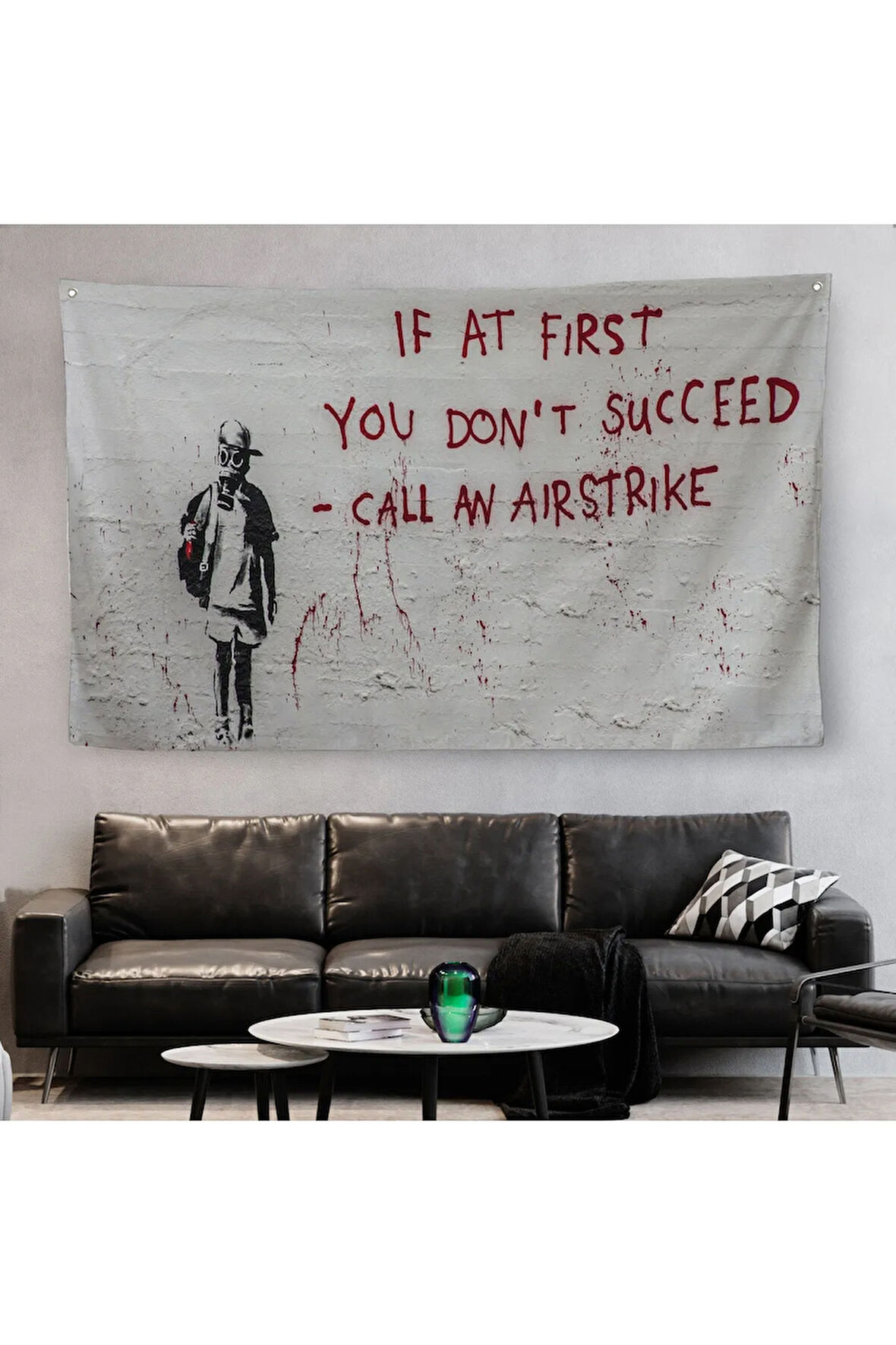 Banksy, İlk Başta Başarılı Olamazsanız, Hava Saldırısı Yapın, Kanvas Duvar Örtüsü-Halısı-5005