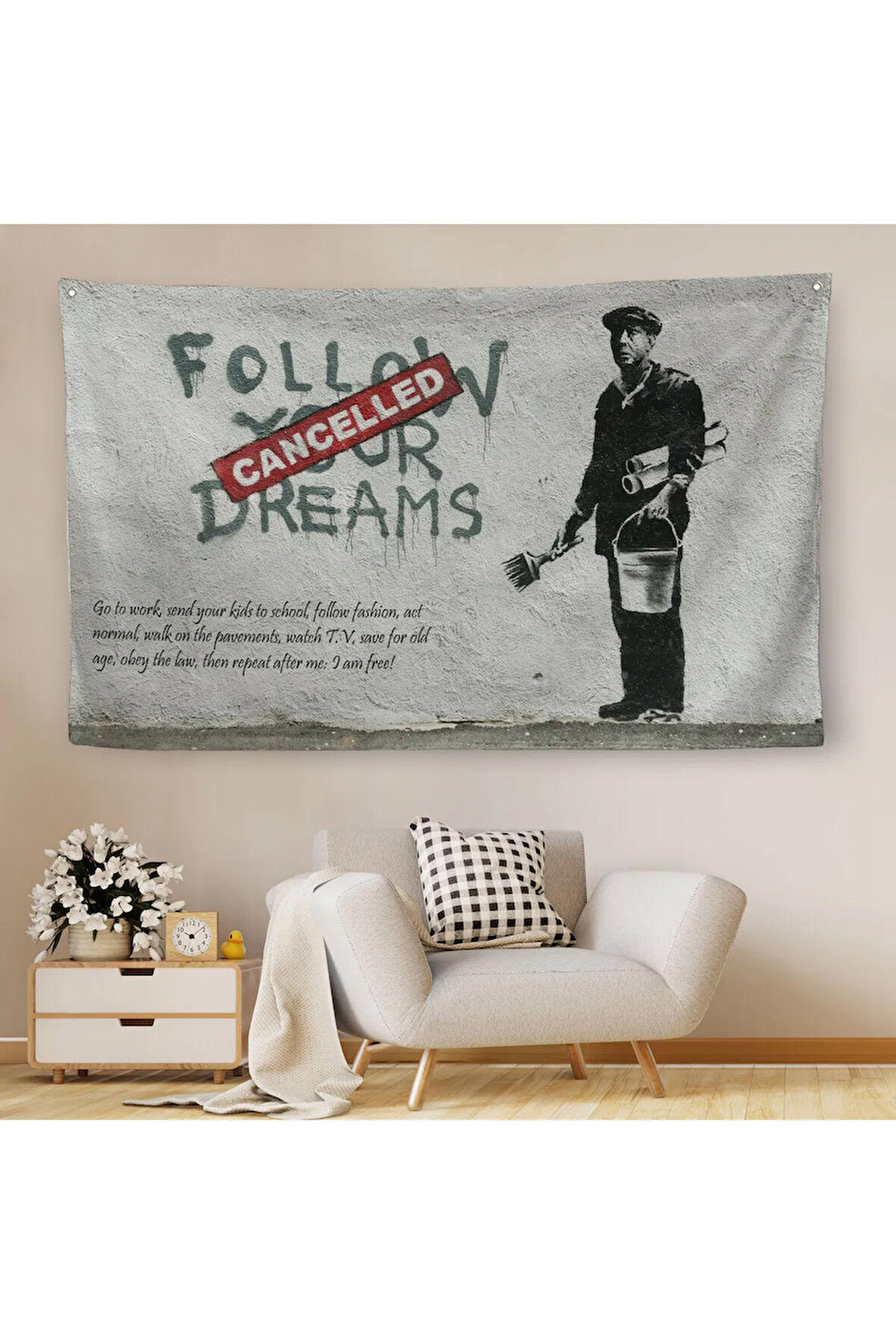 Bansky'nin Hayallerini Takip Et - İptal Edildi İsimli Eseri Kanvas Duvar Örtüsü-Halısı-5009