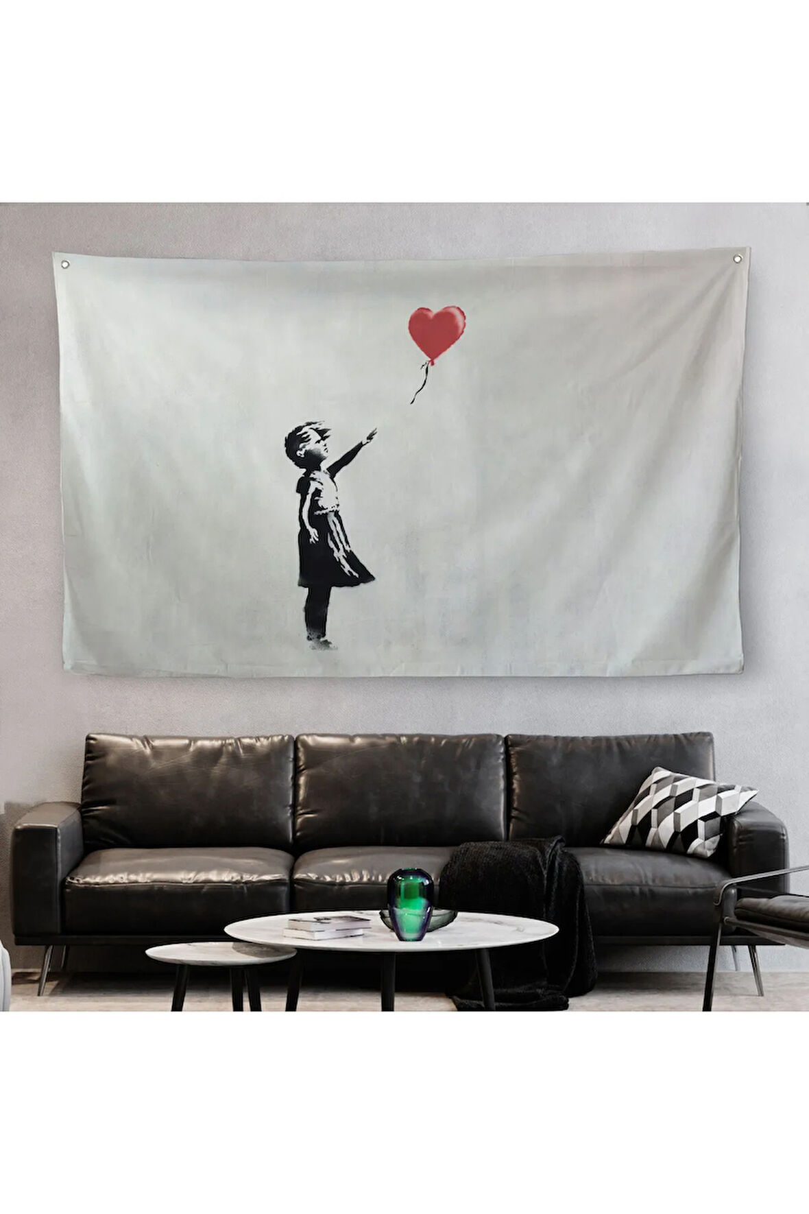 Banksy Kırmızı Balonu Uçup Giden Kız Kanvas Duvar Örtüsü-Halısı-5059