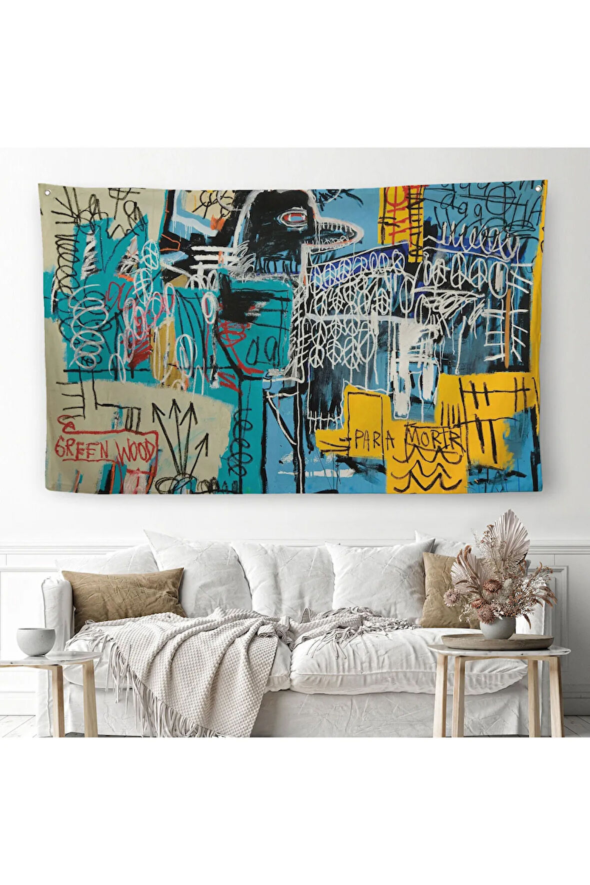 Jean Michel Basquiat Mavi Kuş Kanvas Duvar Örtüsü-Halısı-5060