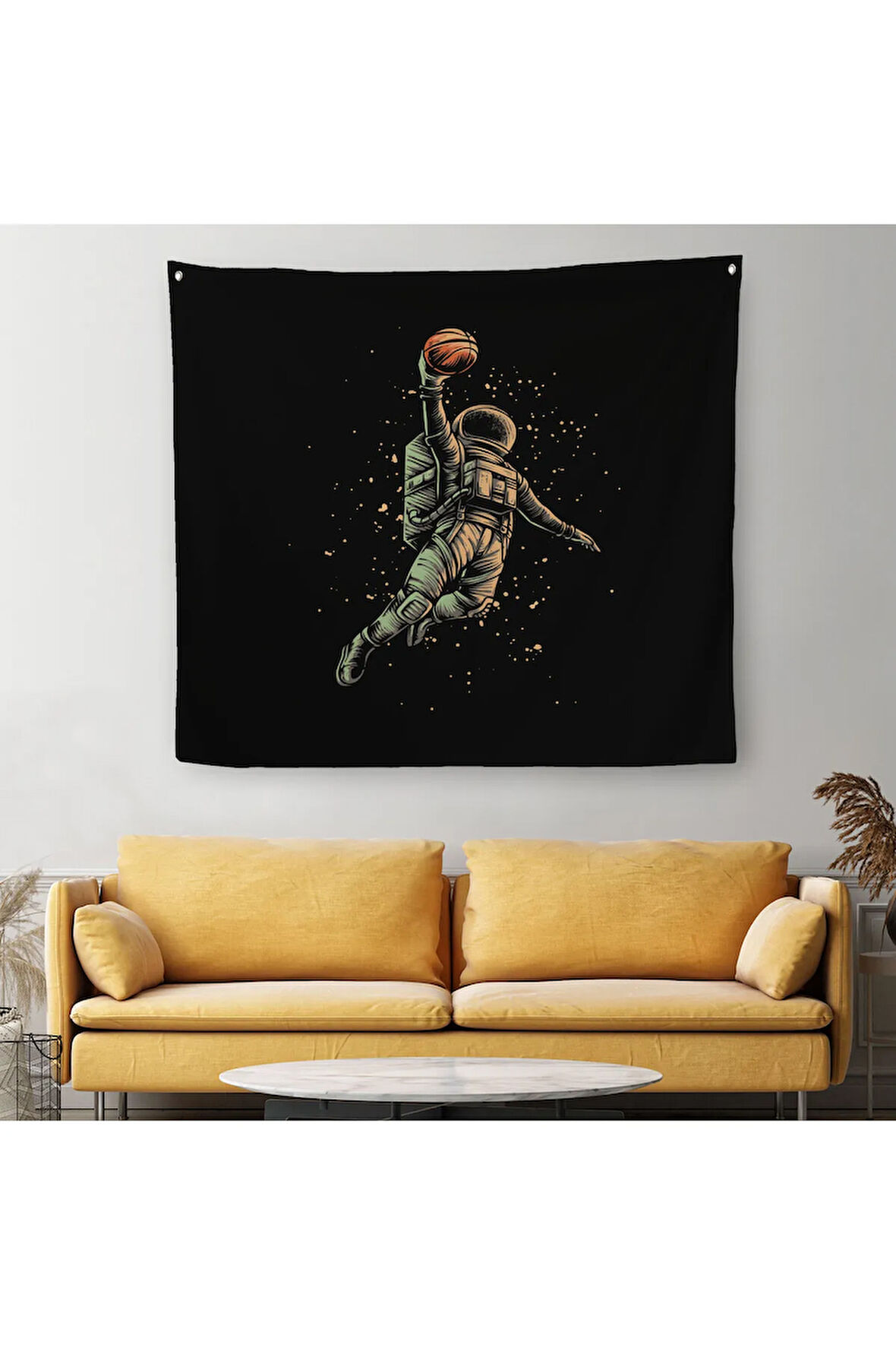 Ay'da Basketbol Oynayan Astronot Kanvas Duvar Örtüsü-Halısı-5067