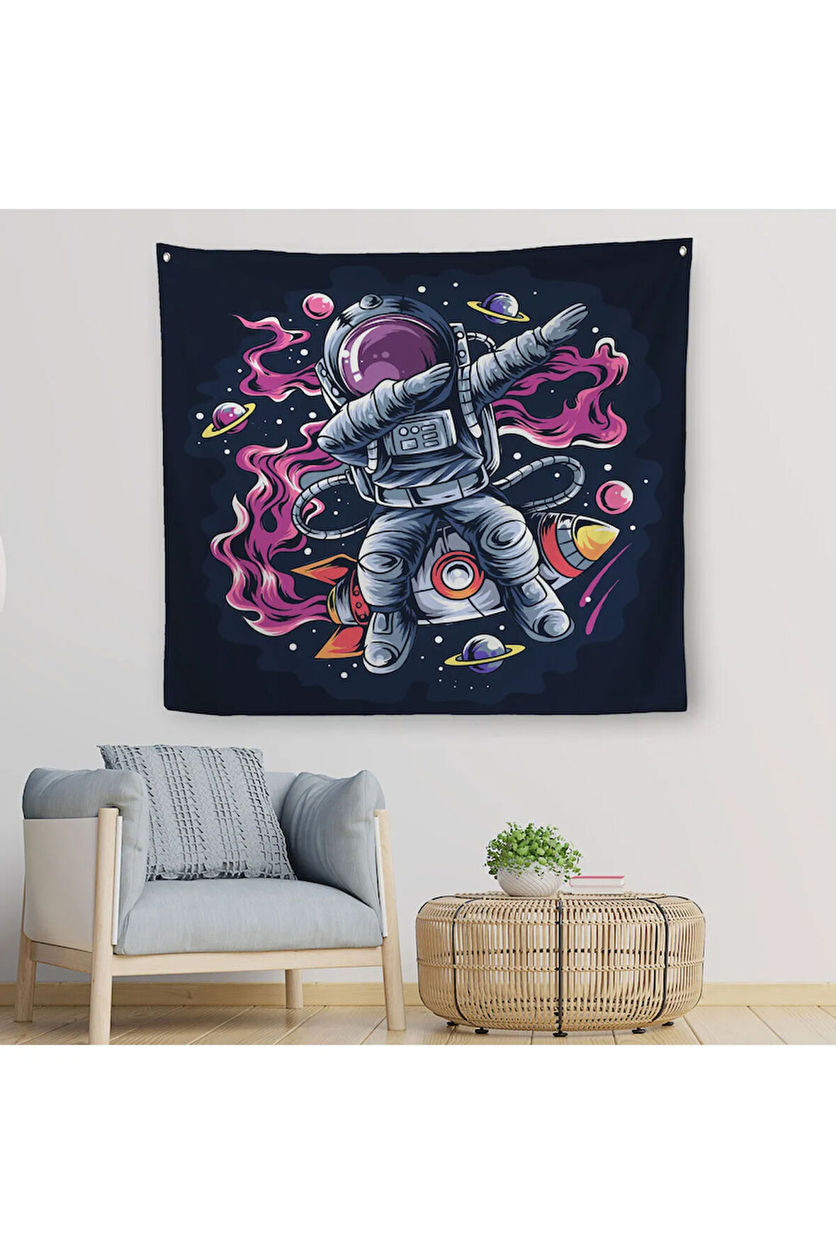 Dans Eden Astronot Kanvas Duvar Örtüsü-Halısı-5069