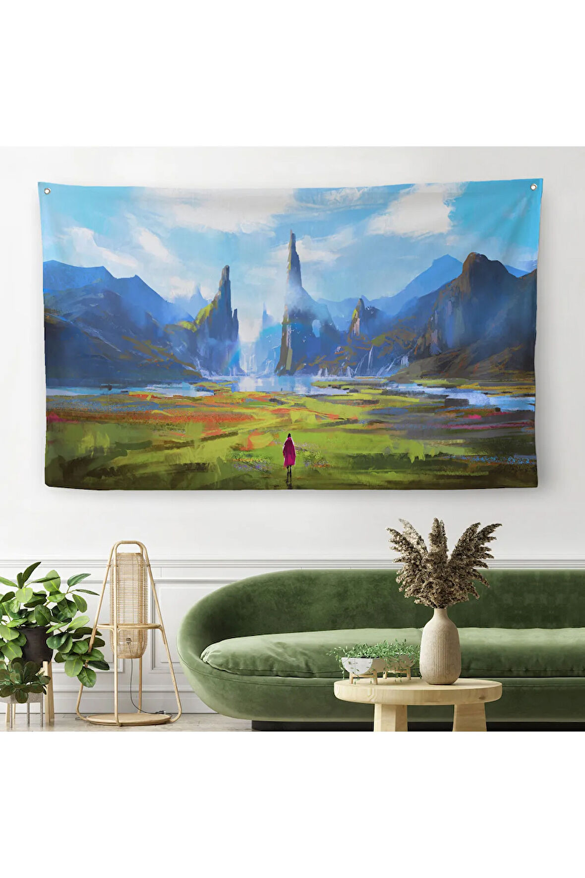 Doğada Yürüyen Kadın Manzarası Kanvas Duvar Örtüsü-Halısı-5081