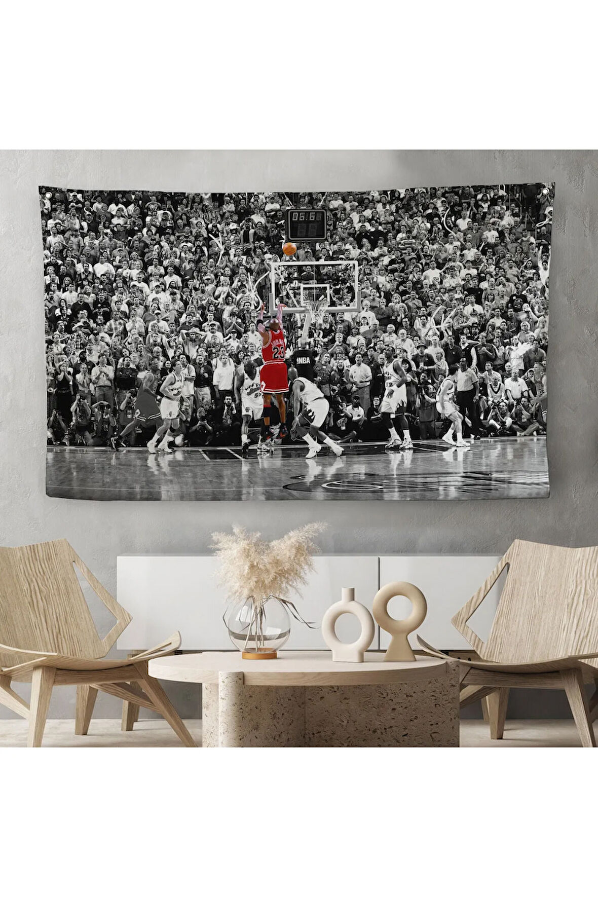 Michael Jordan Maç Sonu Şutu Kanvas Duvar Örtüsü-Halısı, Chicago Bulls Nba-5088