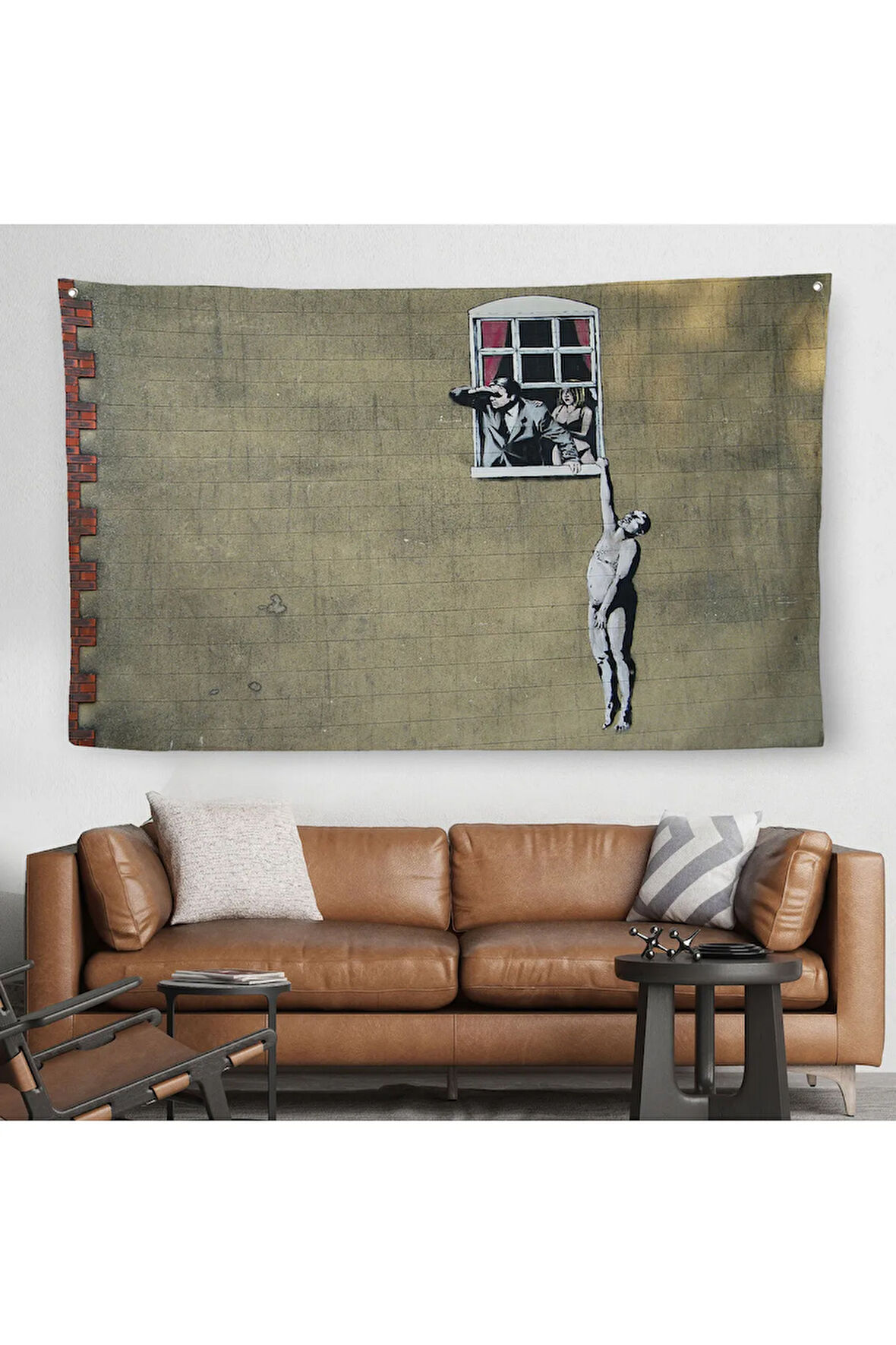 Banksy, Kocası Tarafından Basılan Kadın Kanvas Duvar Örtüsü-Halısı-5093