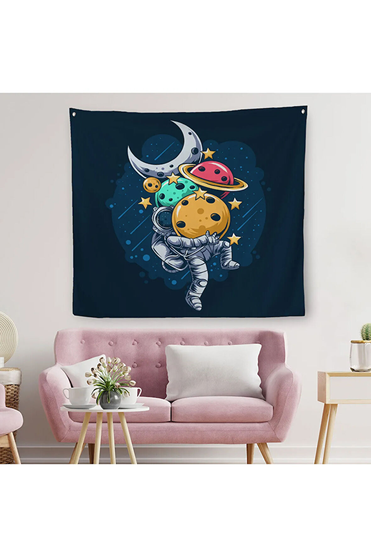 Gezegenleri Kucağında Taşıyan Astronot Kanvas Duvar Örtüsü-Halısı-5096
