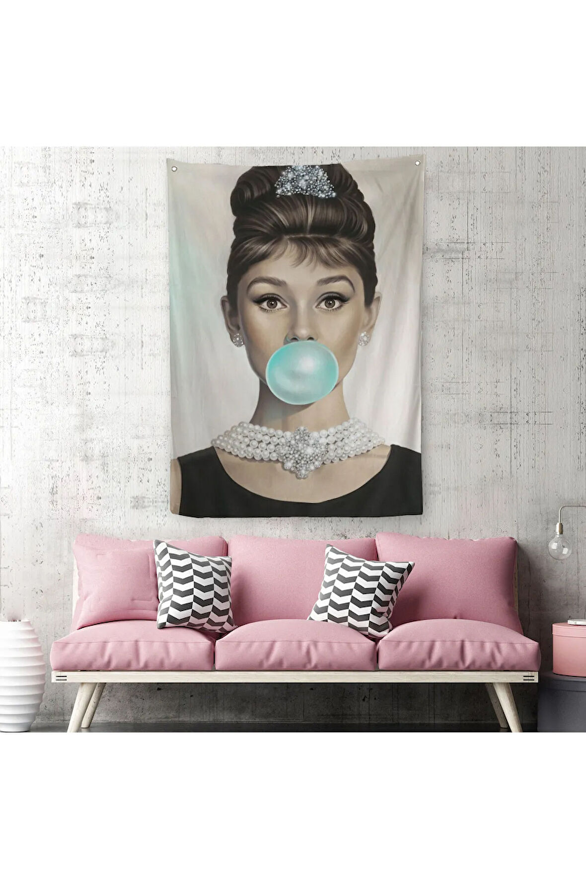 Audrey Hepburn Yeşil Kabarcık Sakızlı Dekoratif Duvar Örtüsü - Halısı-5108-2