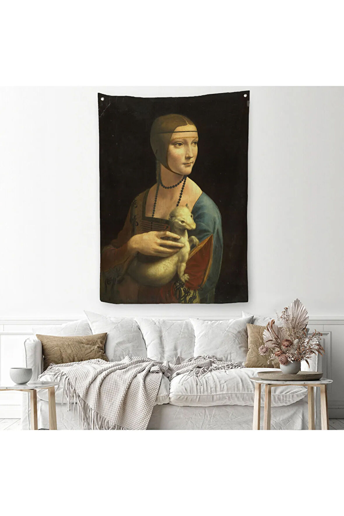 Ermine Leonardo Da Vinci'nın Kakımlı Kadın Eseri Duvar Örtüsü - Halısı / The Lady with Bangs-5113