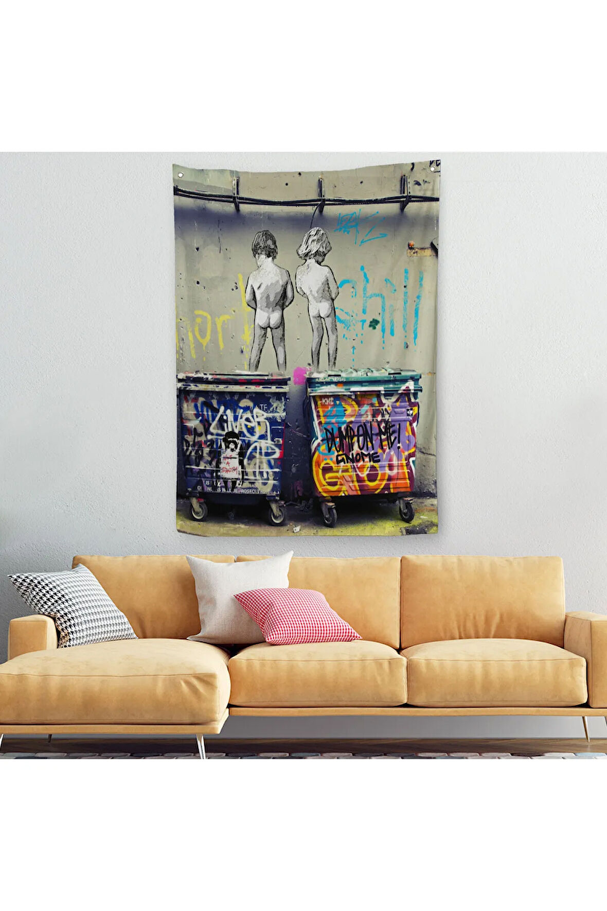 Bansky Çöp Kutusuna İşeyen Çocuklar Duvar Örtüsü - Halısı / Hayat Kısa-5115