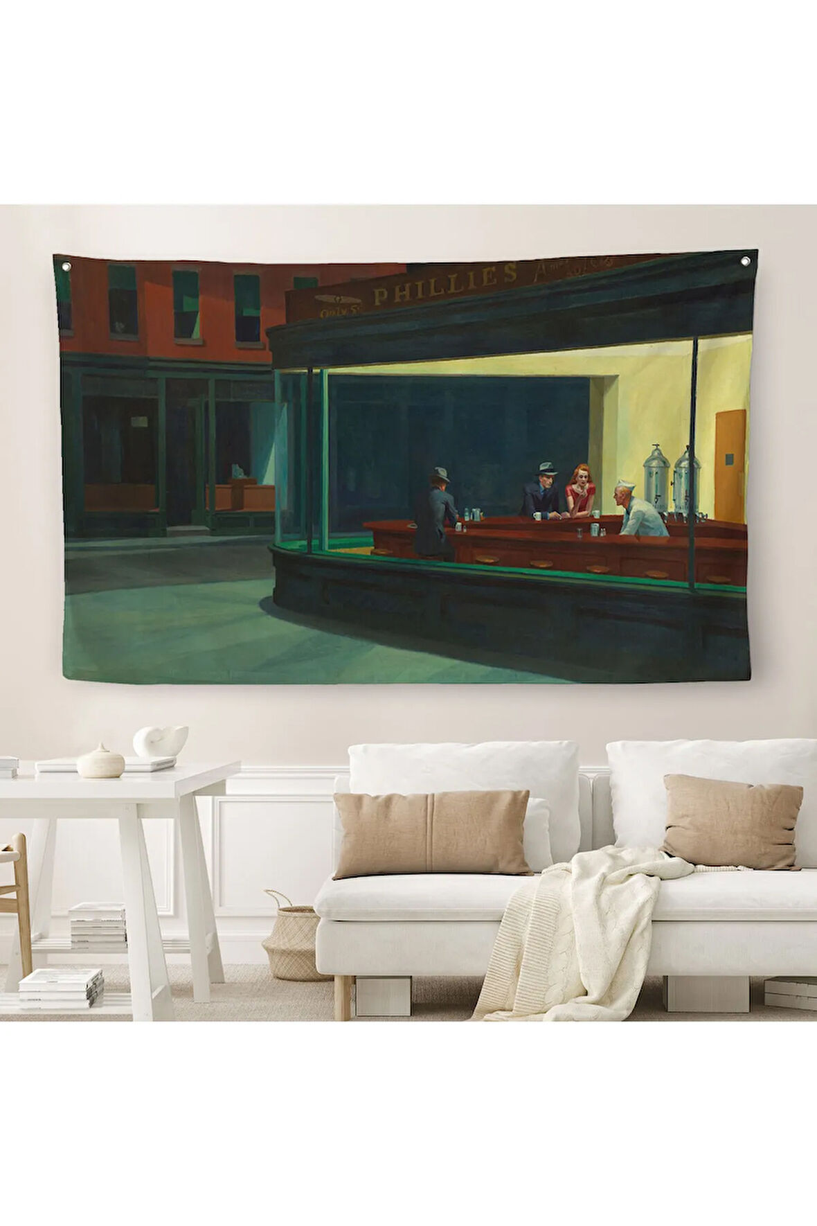 Edward Hopper'un Gecekuşları Eseri Kanvas Duvar Örtüsü-Halısı-5158