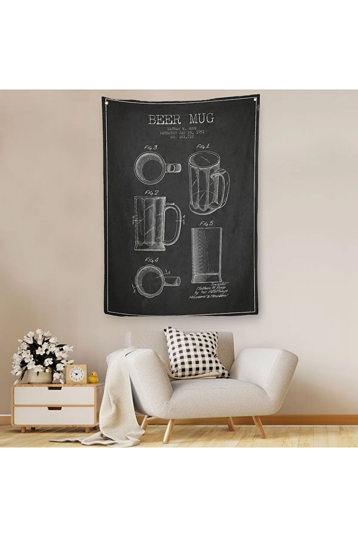 1951 tarihli Bardağı Patent Çizimi Dekoratif Duvar Örtüsü - Halısı-5213