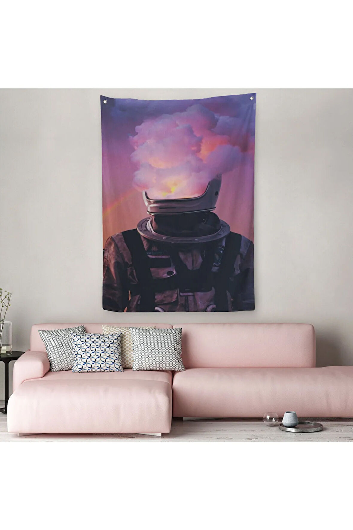 Beyni Yakılan Astronot Duvar Örtüsü - Halısı, Gerçeküstü Pop Art -5214