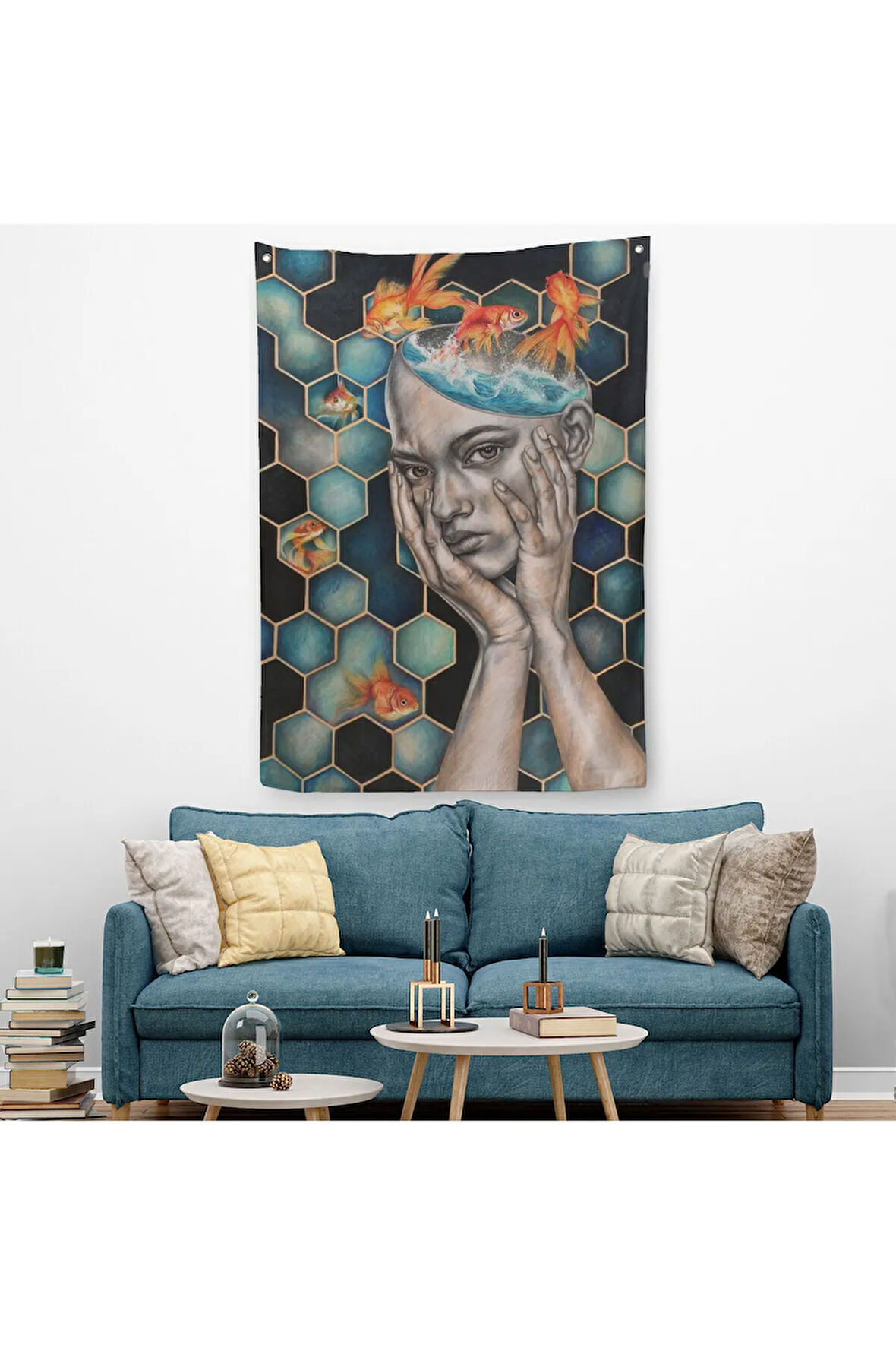 Gerçeküstü Kadın ve Balık Kanvas Duvar Sanatı, Yeni Nesil Duvar Örtüsü - Halısı-5230